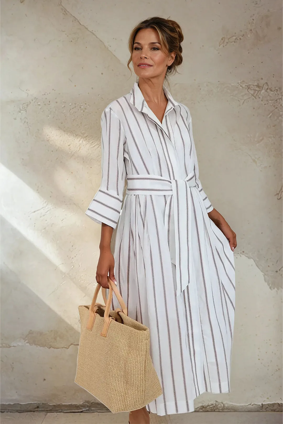 DUNE DRESS IN ITALIAN COTTON JACQUARD STRIPE