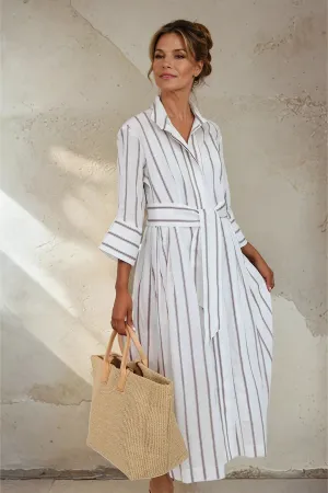 DUNE DRESS IN ITALIAN COTTON JACQUARD STRIPE