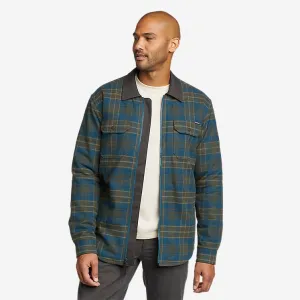 Eddie Bauer Men's Eddie's Favorite Faux Shearling-Lined Flannel Shirt Jacket - Dark Olive Eddie Bauer