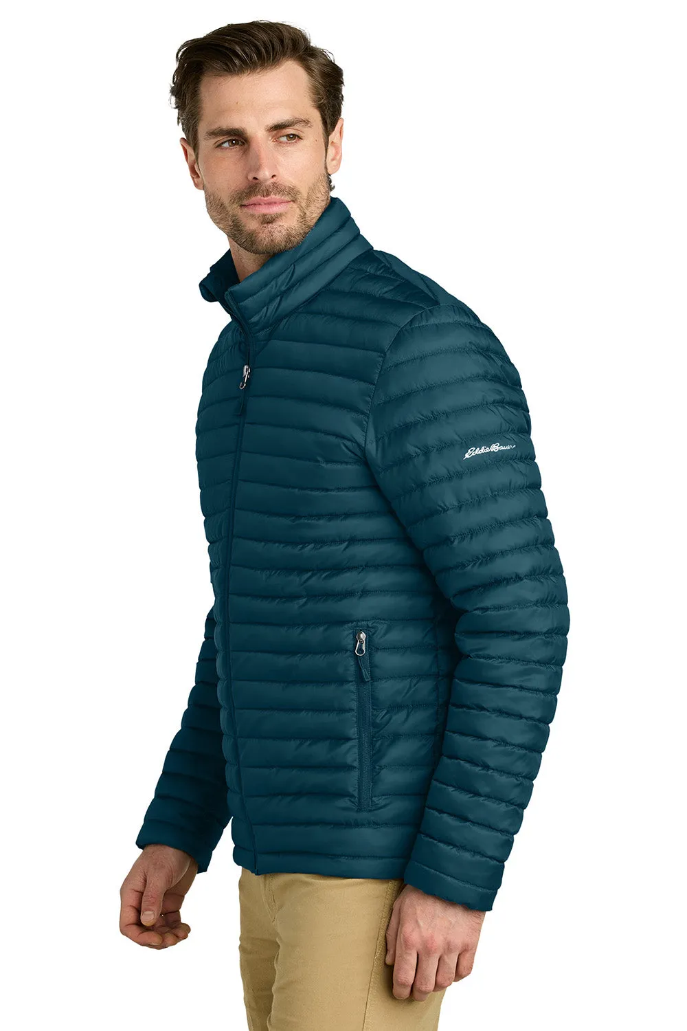 Eddie Bauer Mens Packable Quilted Water Resistant Full Zip Jacket - Adriatic Blue