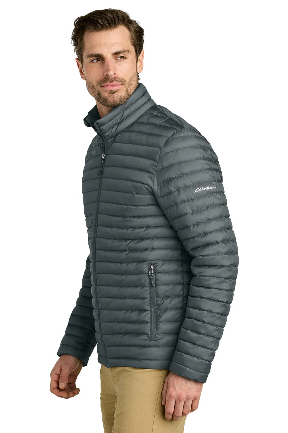 Eddie Bauer Mens Packable Quilted Water Resistant Full Zip Jacket - Metal Grey