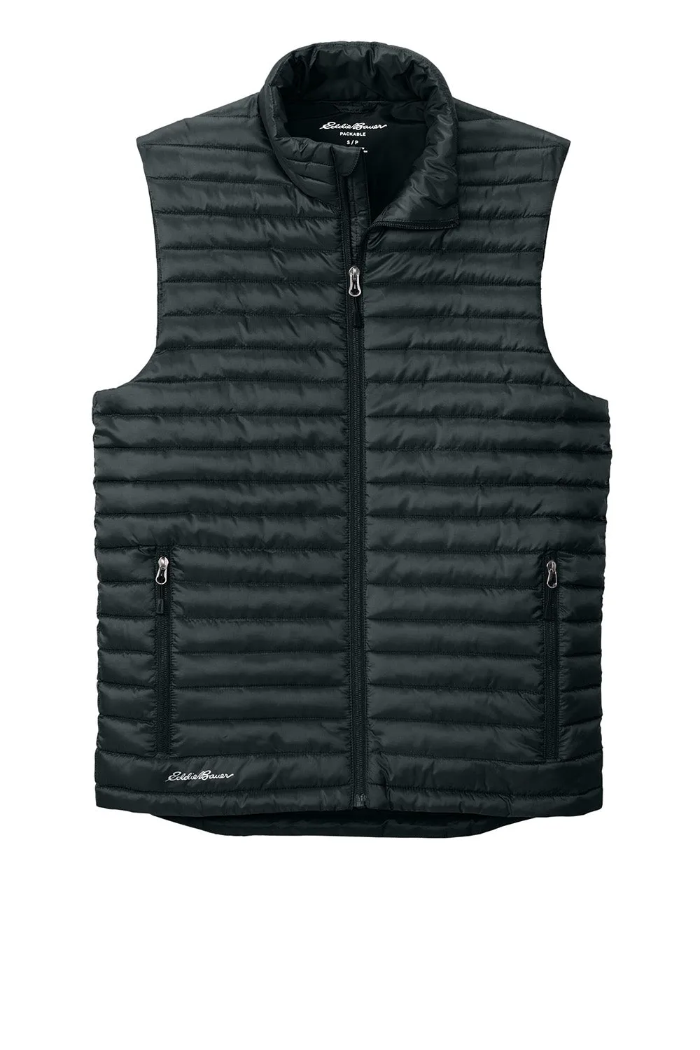 Eddie Bauer Mens Packable Quilted Water Resistant Full Zip Vest - Black