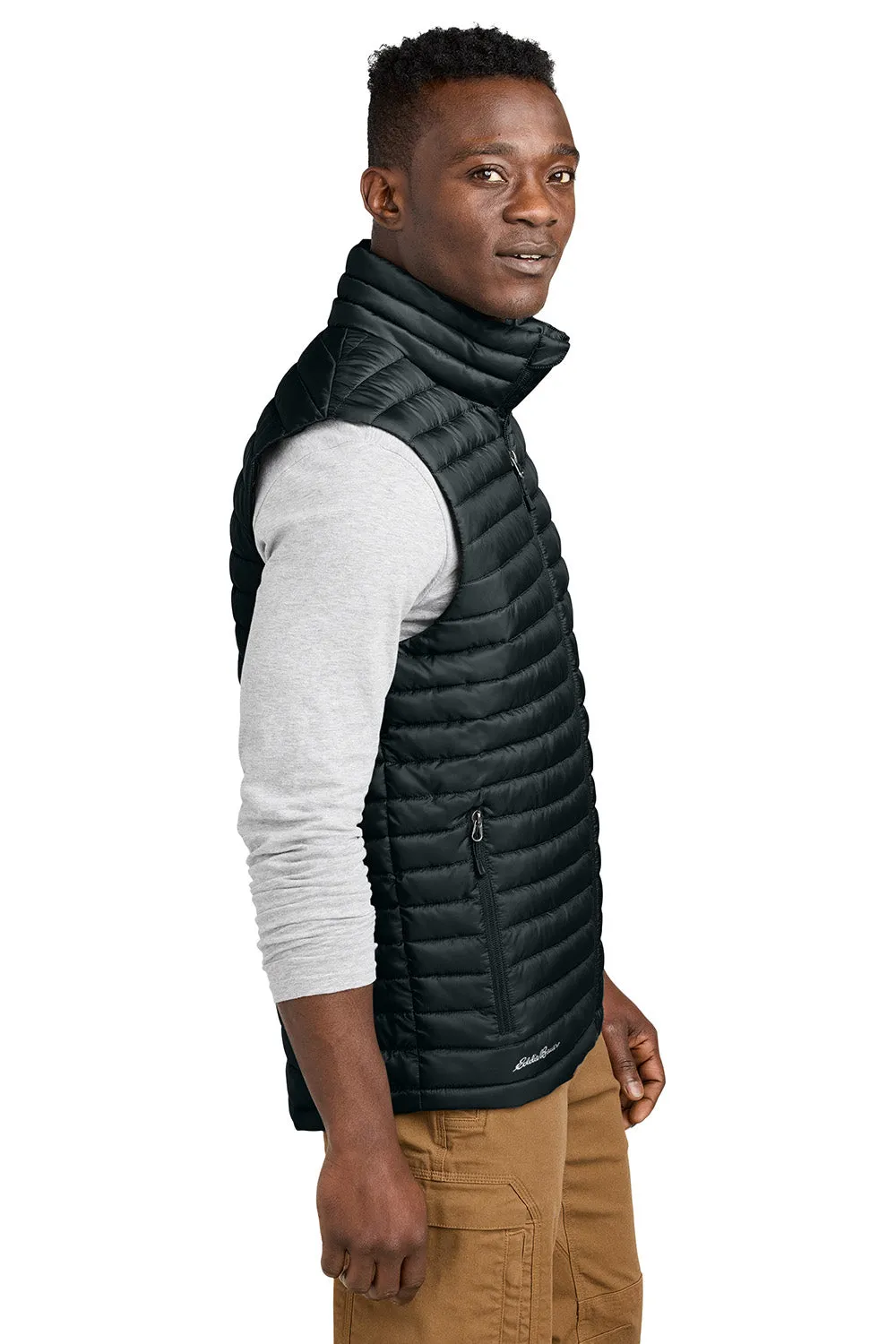 Eddie Bauer Mens Packable Quilted Water Resistant Full Zip Vest - Black