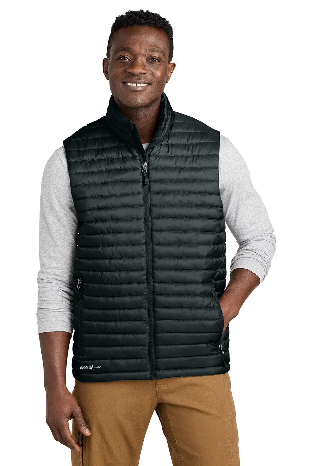 Eddie Bauer Mens Packable Quilted Water Resistant Full Zip Vest - Black