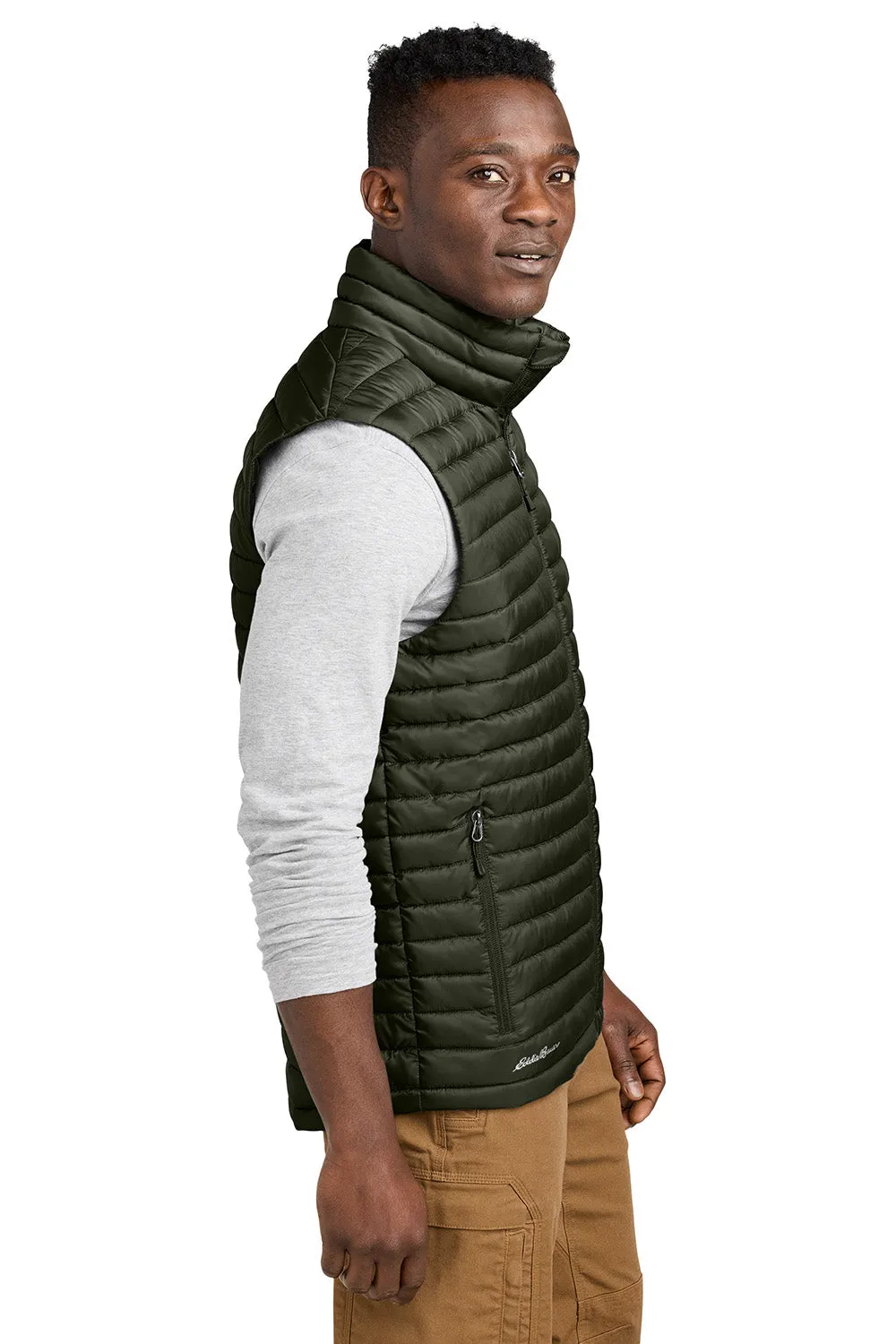 Eddie Bauer Mens Packable Quilted Water Resistant Full Zip Vest - Olive Green