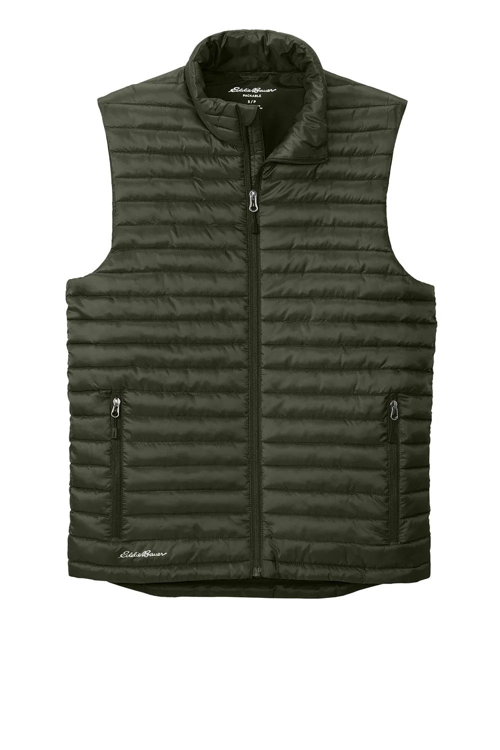 Eddie Bauer Mens Packable Quilted Water Resistant Full Zip Vest - Olive Green