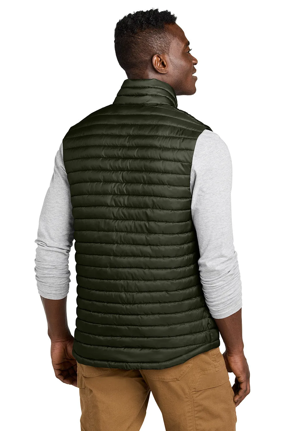 Eddie Bauer Mens Packable Quilted Water Resistant Full Zip Vest - Olive Green
