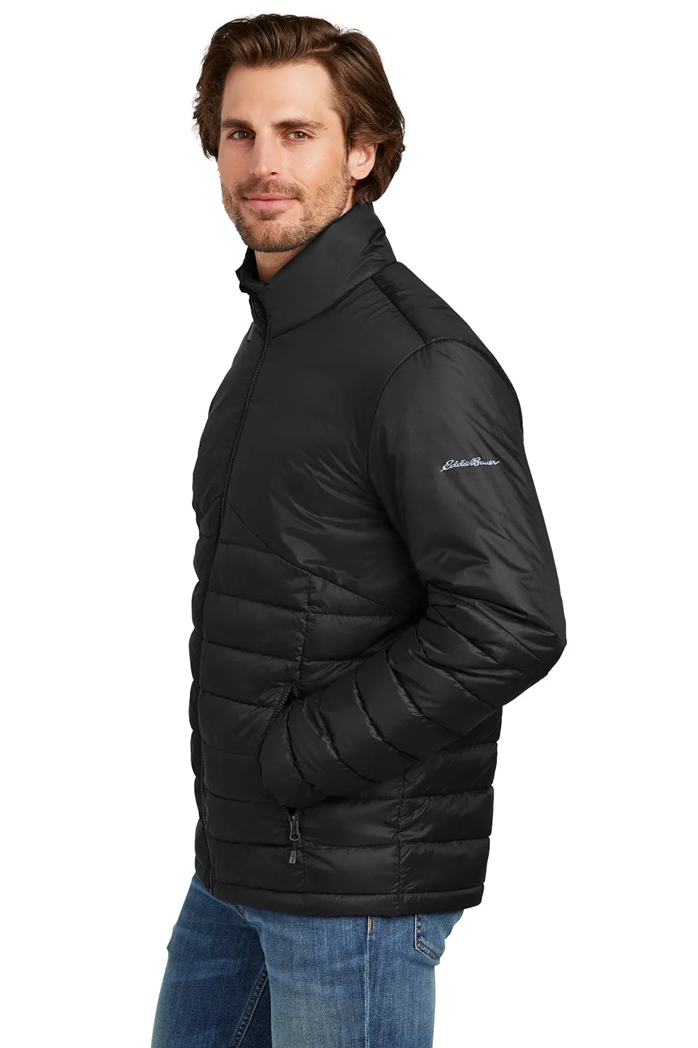 Eddie Bauer Mens Water Resistant Quilted Full Zip Jacket - Deep Black