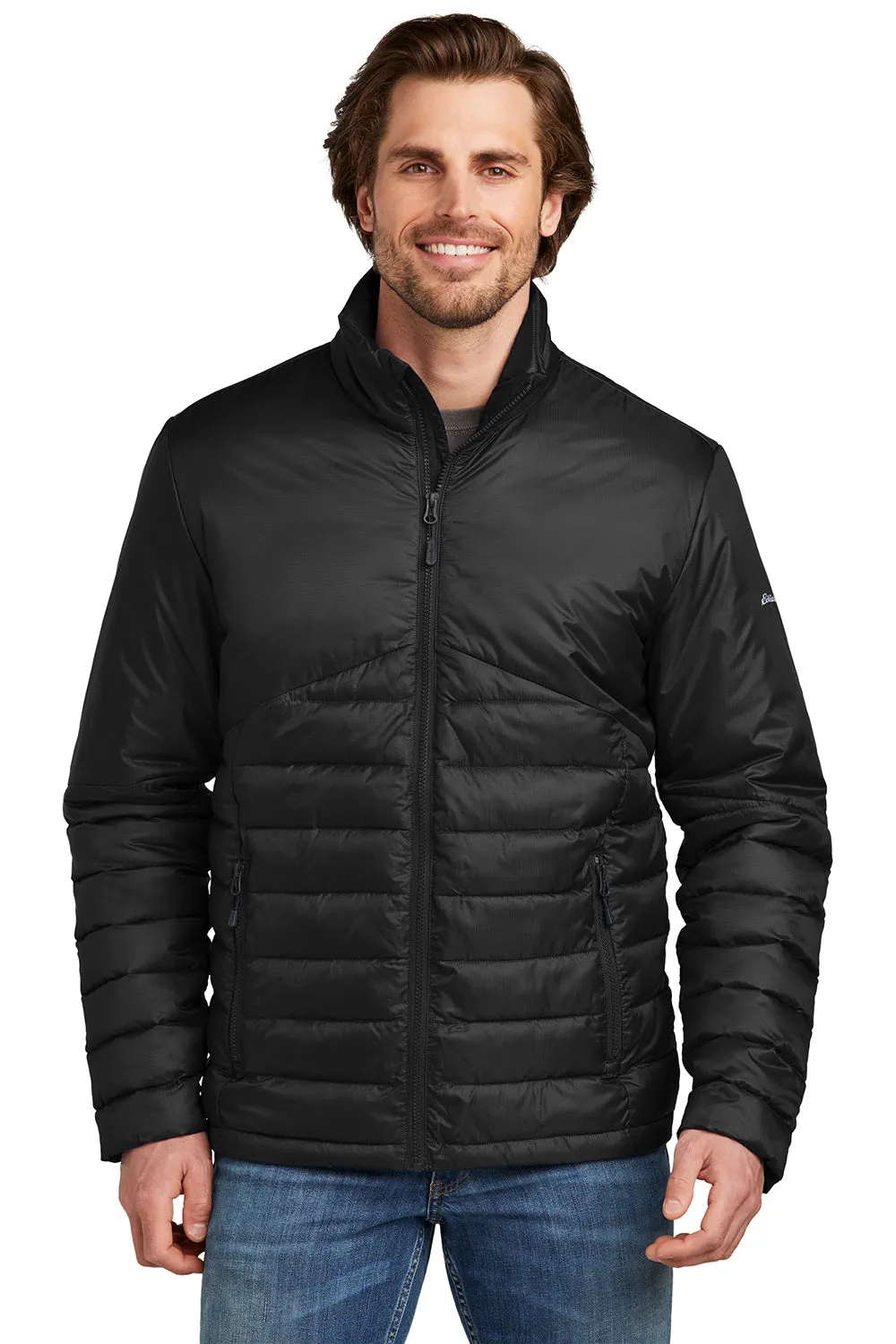Eddie Bauer Mens Water Resistant Quilted Full Zip Jacket - Deep Black