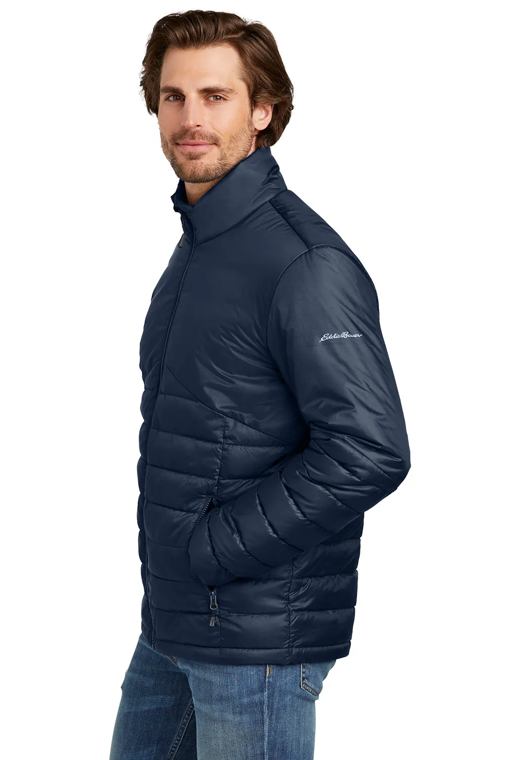 Eddie Bauer Mens Water Resistant Quilted Full Zip Jacket - River Navy Blue