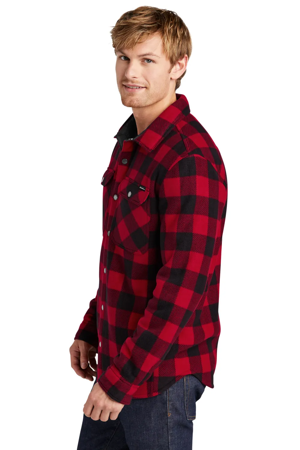Eddie Bauer Mens Woodland Snap Front Shirt Jacket w/ Double Pockets - Radish Red/Black