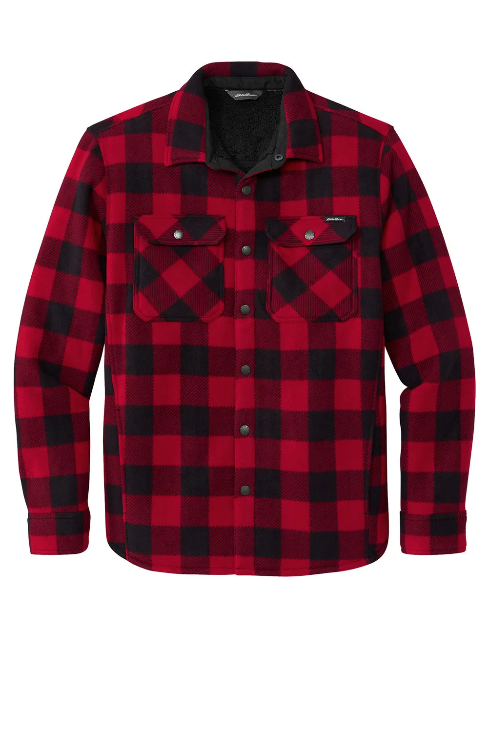 Eddie Bauer Mens Woodland Snap Front Shirt Jacket w/ Double Pockets - Radish Red/Black