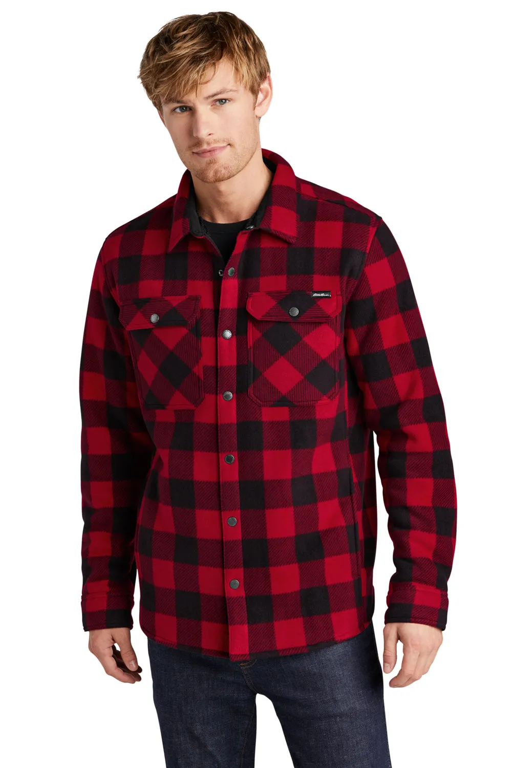 Eddie Bauer Mens Woodland Snap Front Shirt Jacket w/ Double Pockets - Radish Red/Black