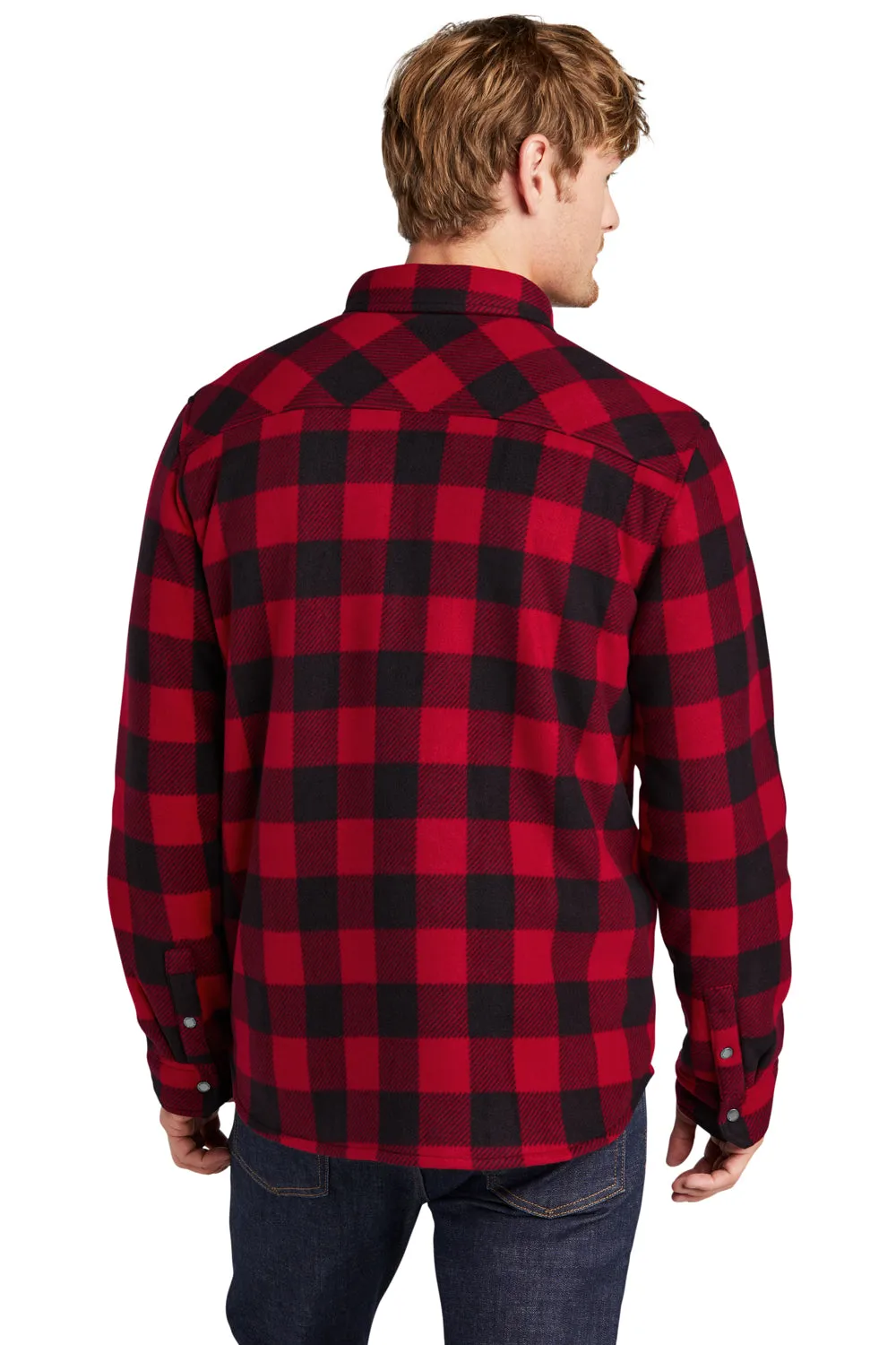 Eddie Bauer Mens Woodland Snap Front Shirt Jacket w/ Double Pockets - Radish Red/Black