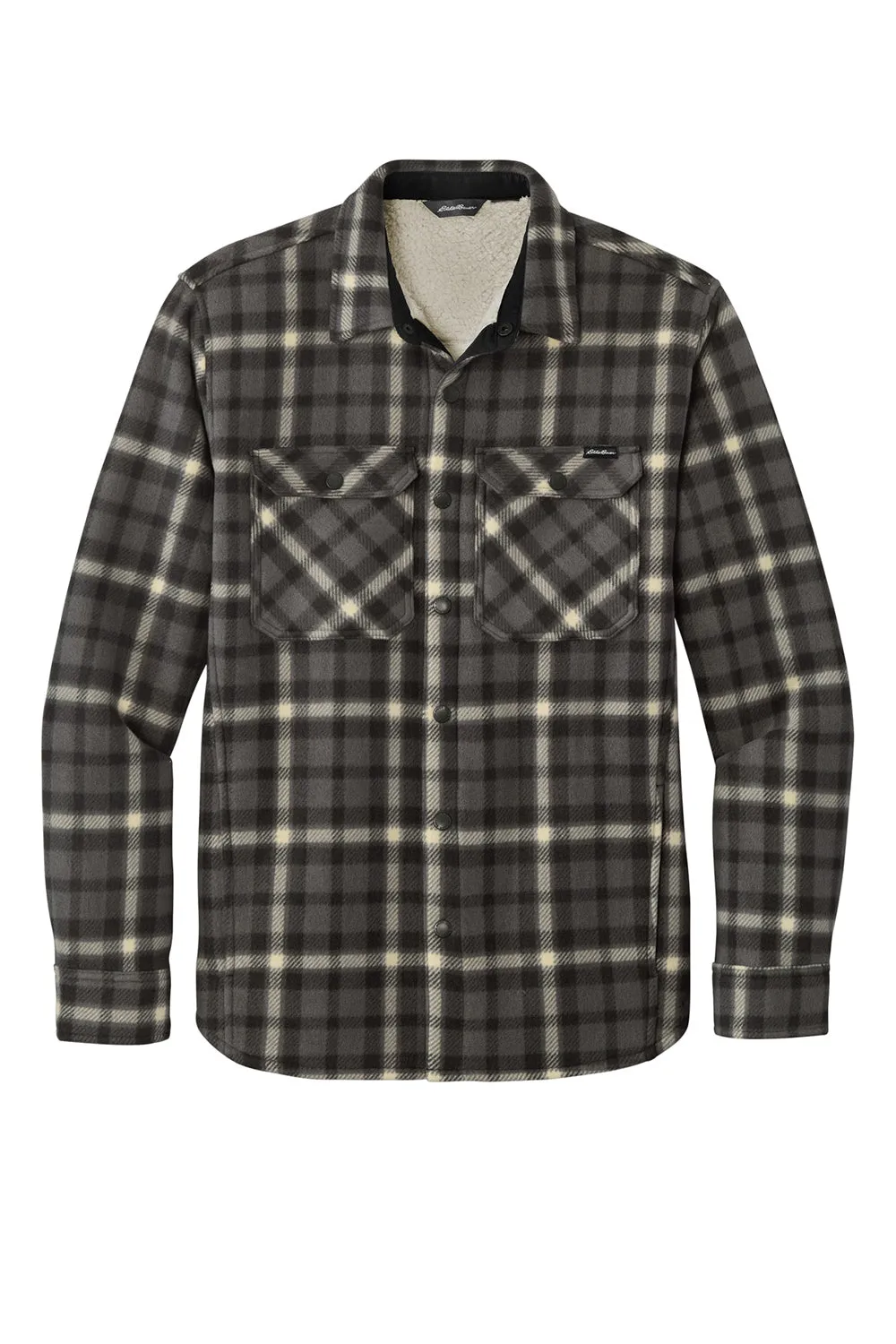 Eddie Bauer Mens Woodland Snap Front Shirt Jacket w/ Double Pockets - Steel Grey/Bone