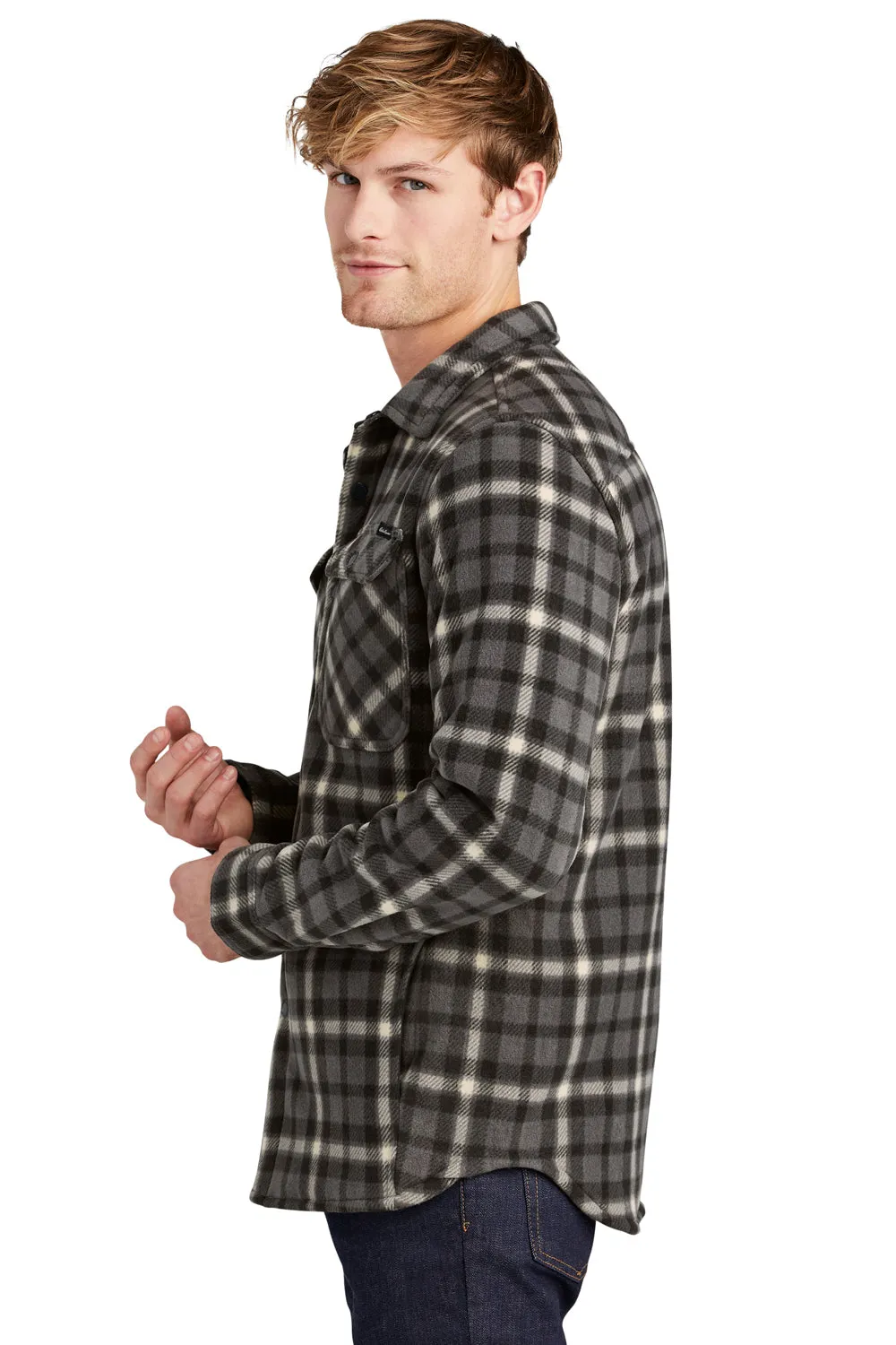 Eddie Bauer Mens Woodland Snap Front Shirt Jacket w/ Double Pockets - Steel Grey/Bone