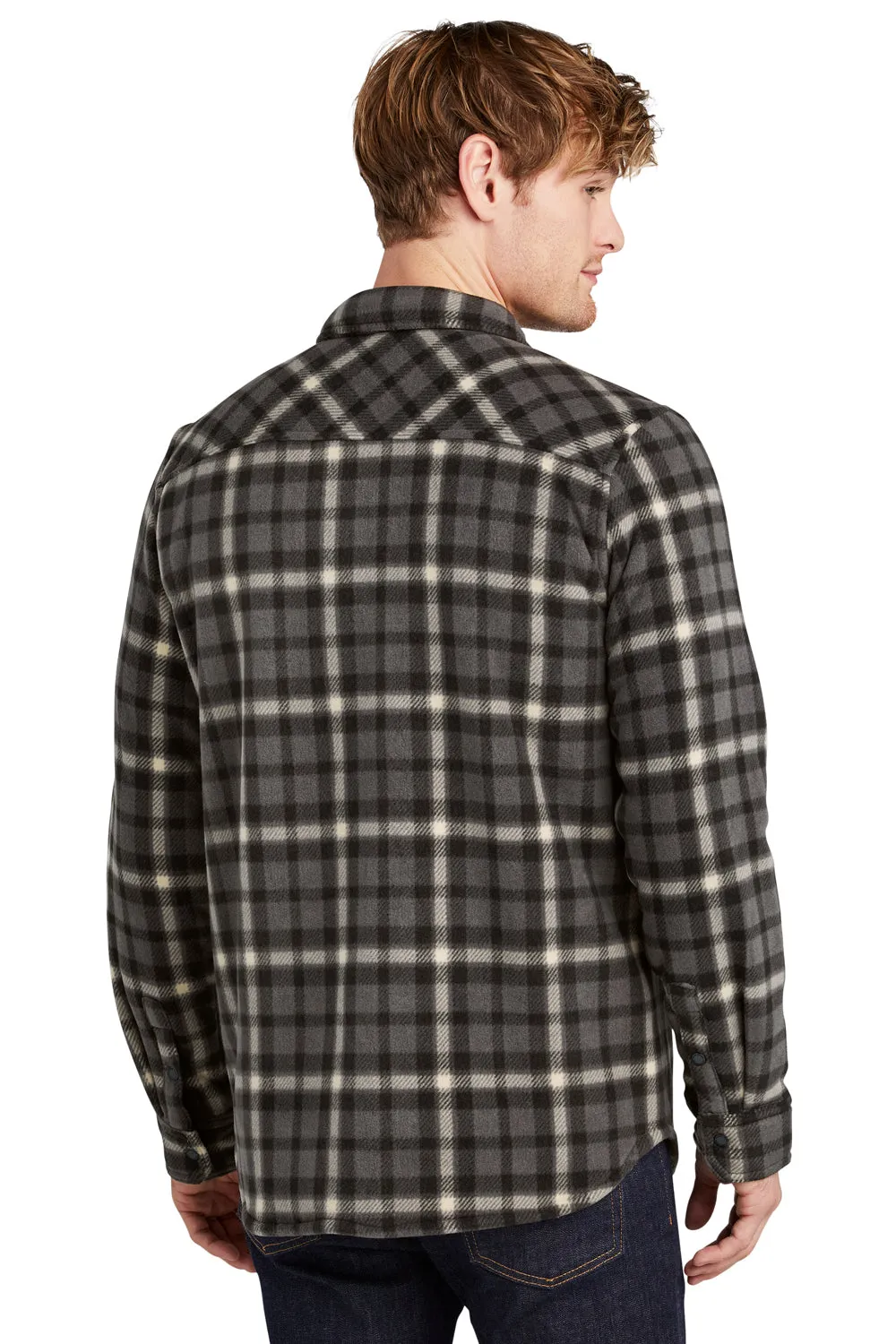 Eddie Bauer Mens Woodland Snap Front Shirt Jacket w/ Double Pockets - Steel Grey/Bone
