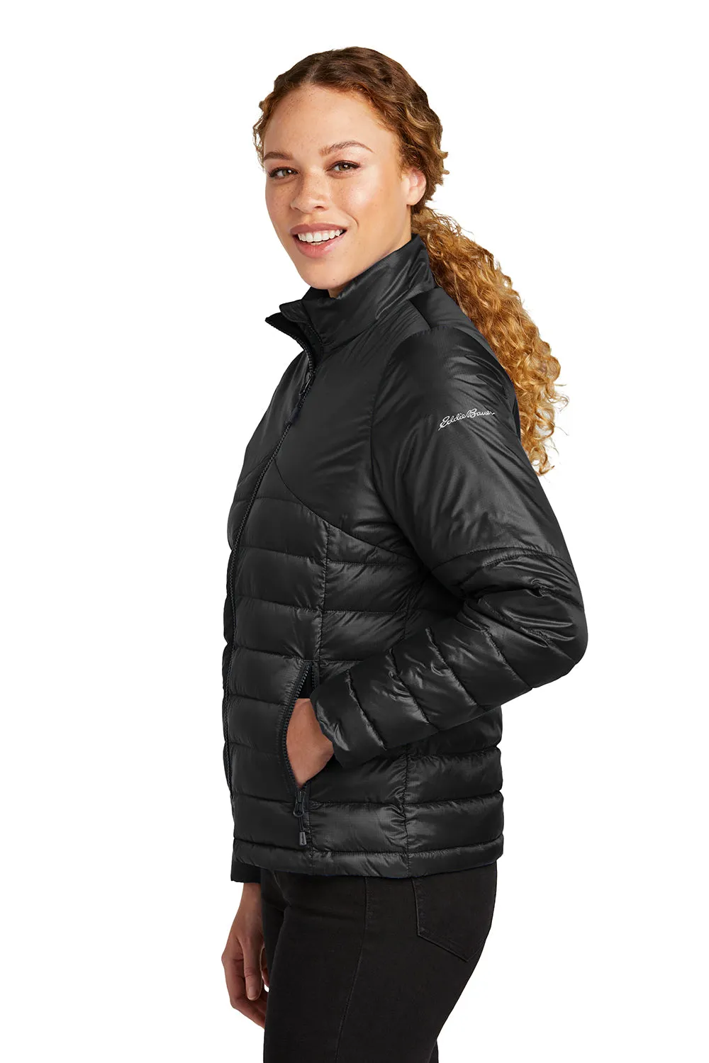 Eddie Bauer Womens Water Resistant Quilted Full Zip Jacket - Deep Black