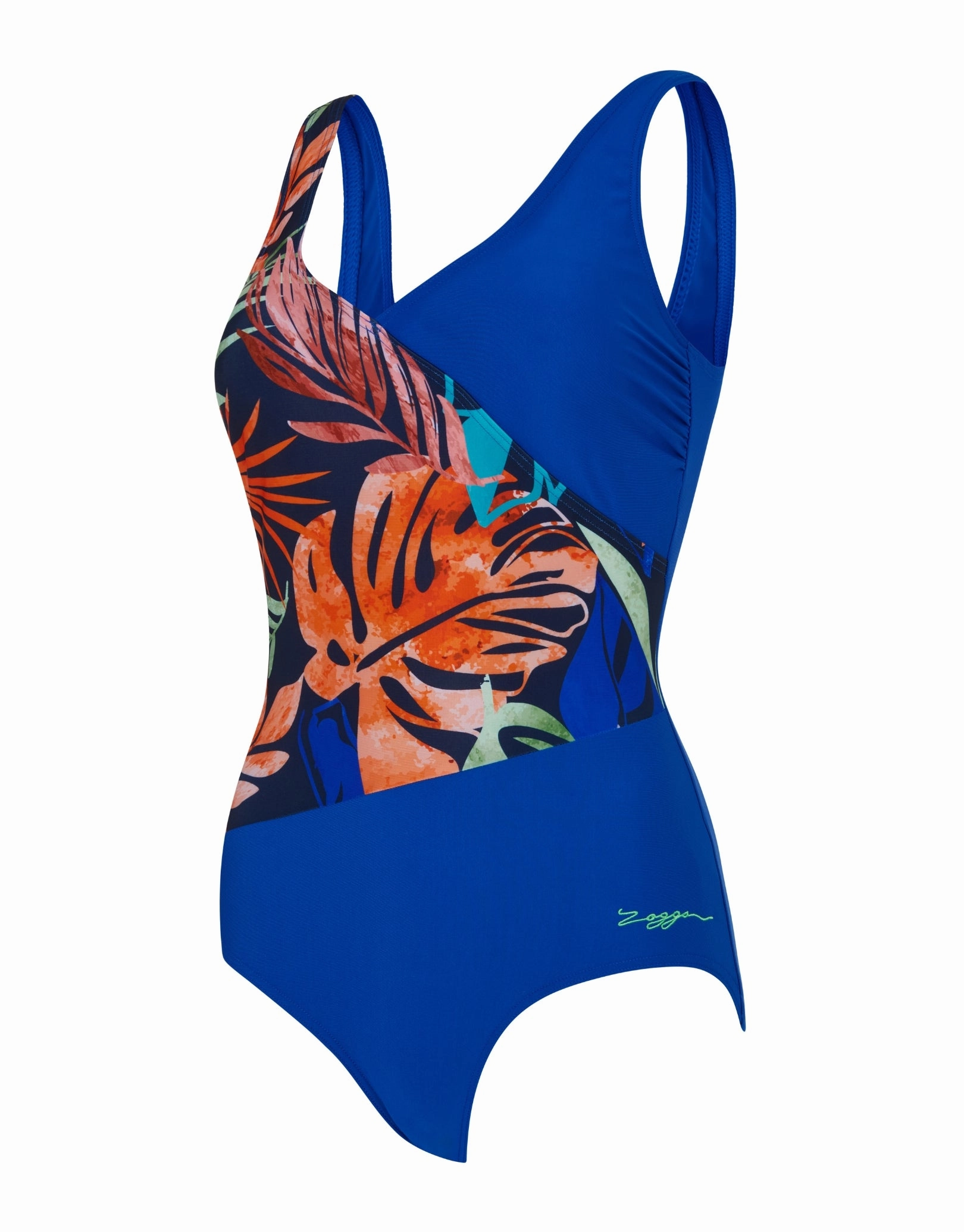 Elegance Front Crossover V Back Swimsuit - Blue/Multi