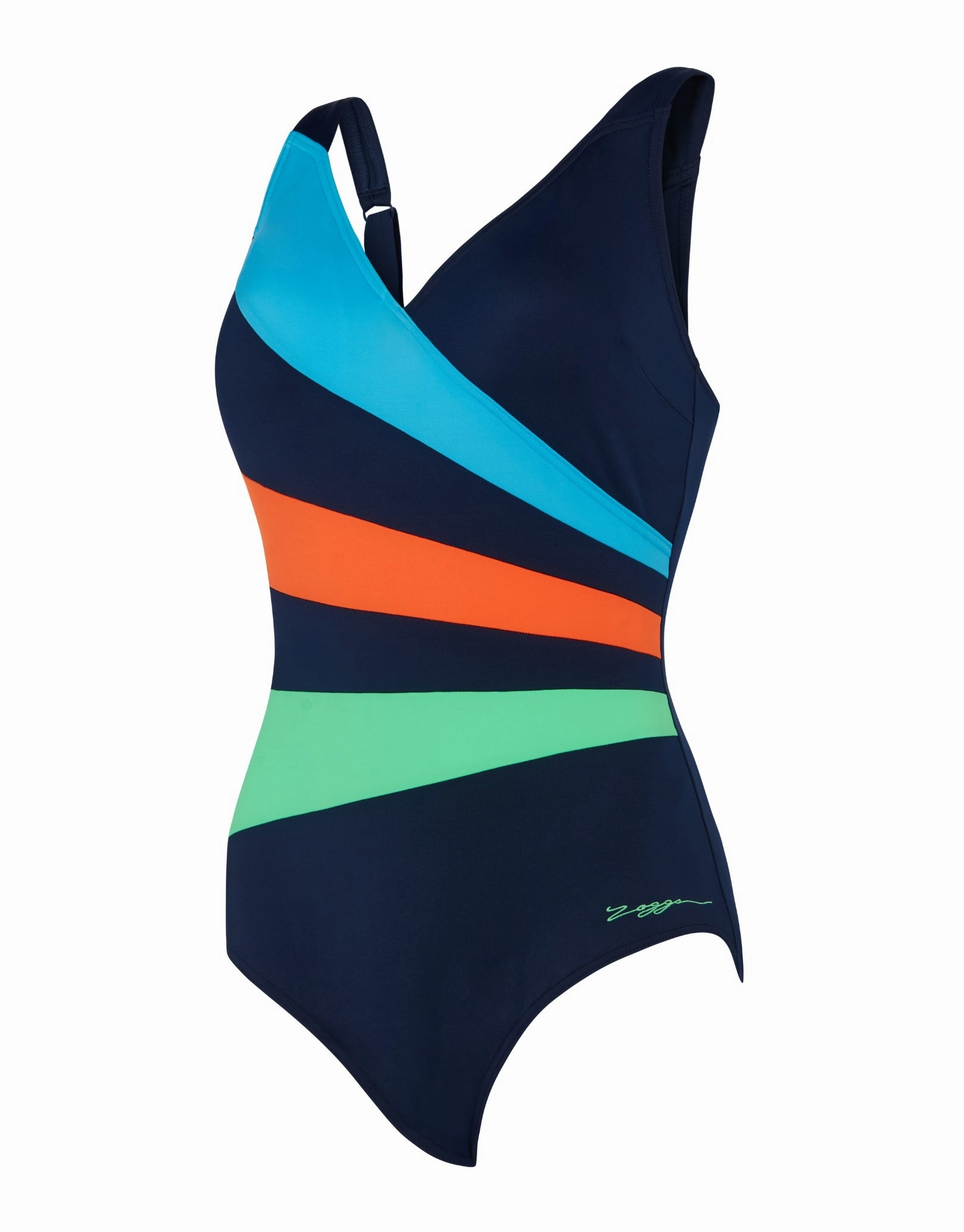 Elegance Wrap Panel Classicback Swimsuit - Blue/Orange/Green