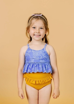 Elegant Floral | Mini Peplum Top girls full coverage swimwear, kids swimwear for pool