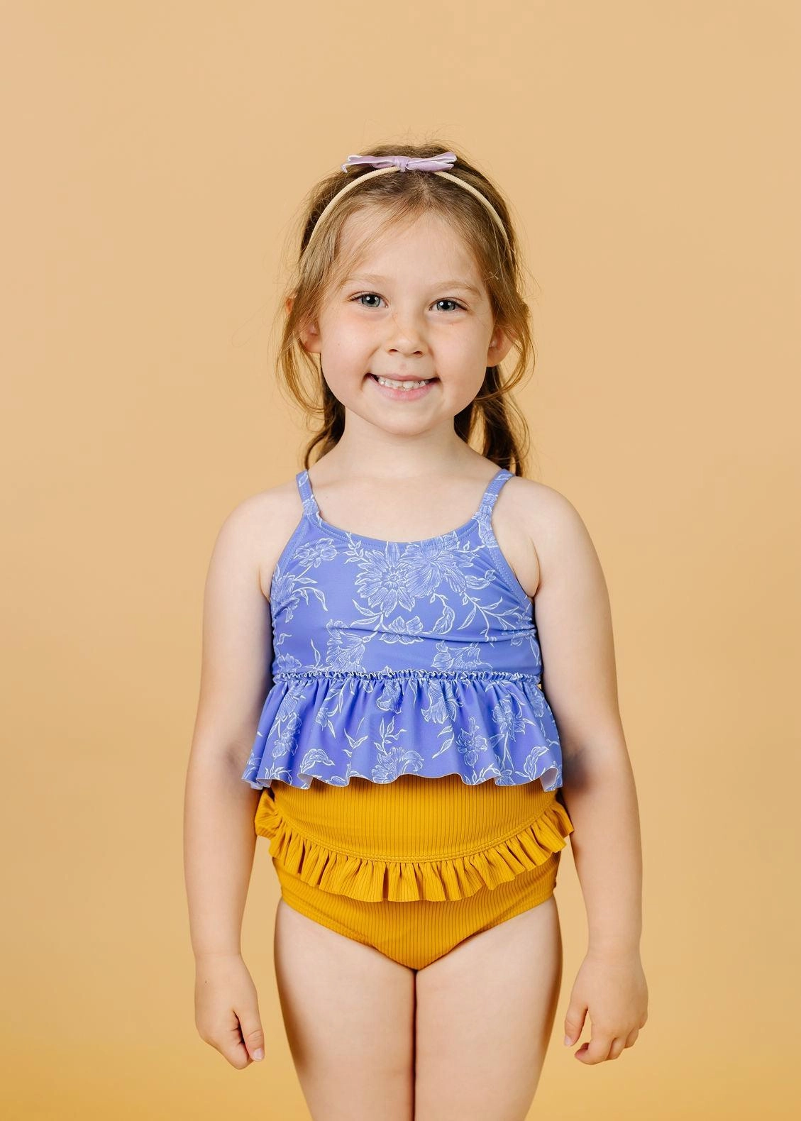 Elegant Floral | Mini Peplum Top girls full coverage swimwear, kids swimwear for pool