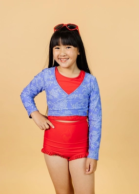 Elegant Floral | Youth Wrap Top Rashguard girls full coverage swimwear, kids swimwear for pool