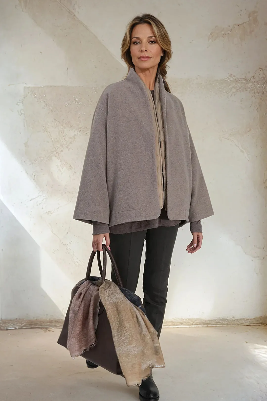 ELENA ITALIAN VIRGIN WOOL & GOOSE DOWN TWO PIECE COAT SET IN TAUPE