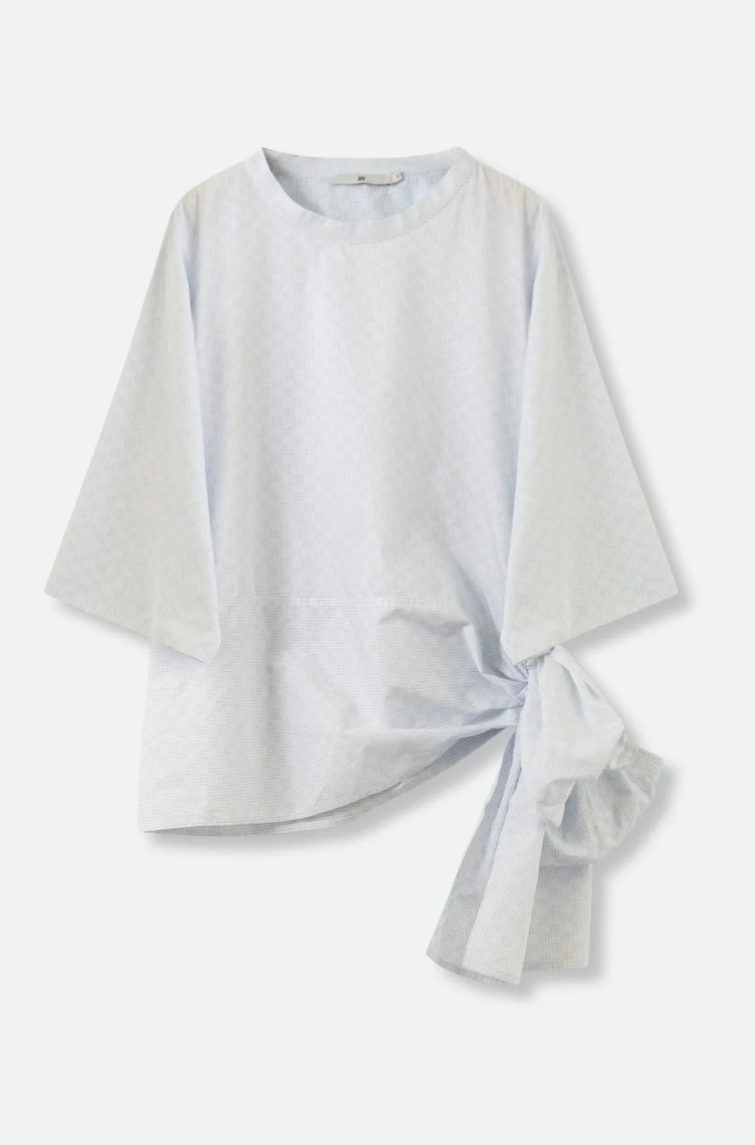 ELNORA CREW SIDE TIE 3/4 SLEEVE SHIRT IN ITALIAN COTTON POPLIN