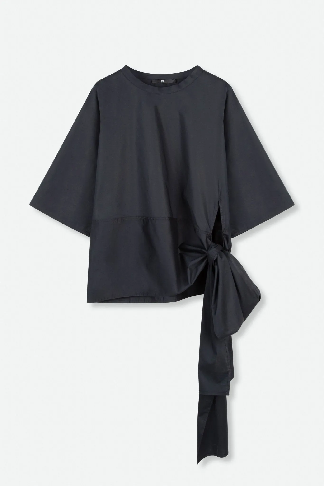 ELNORA CREW SIDE TIE 3/4 SLEEVE SHIRT IN ITALIAN COTTON POPLIN