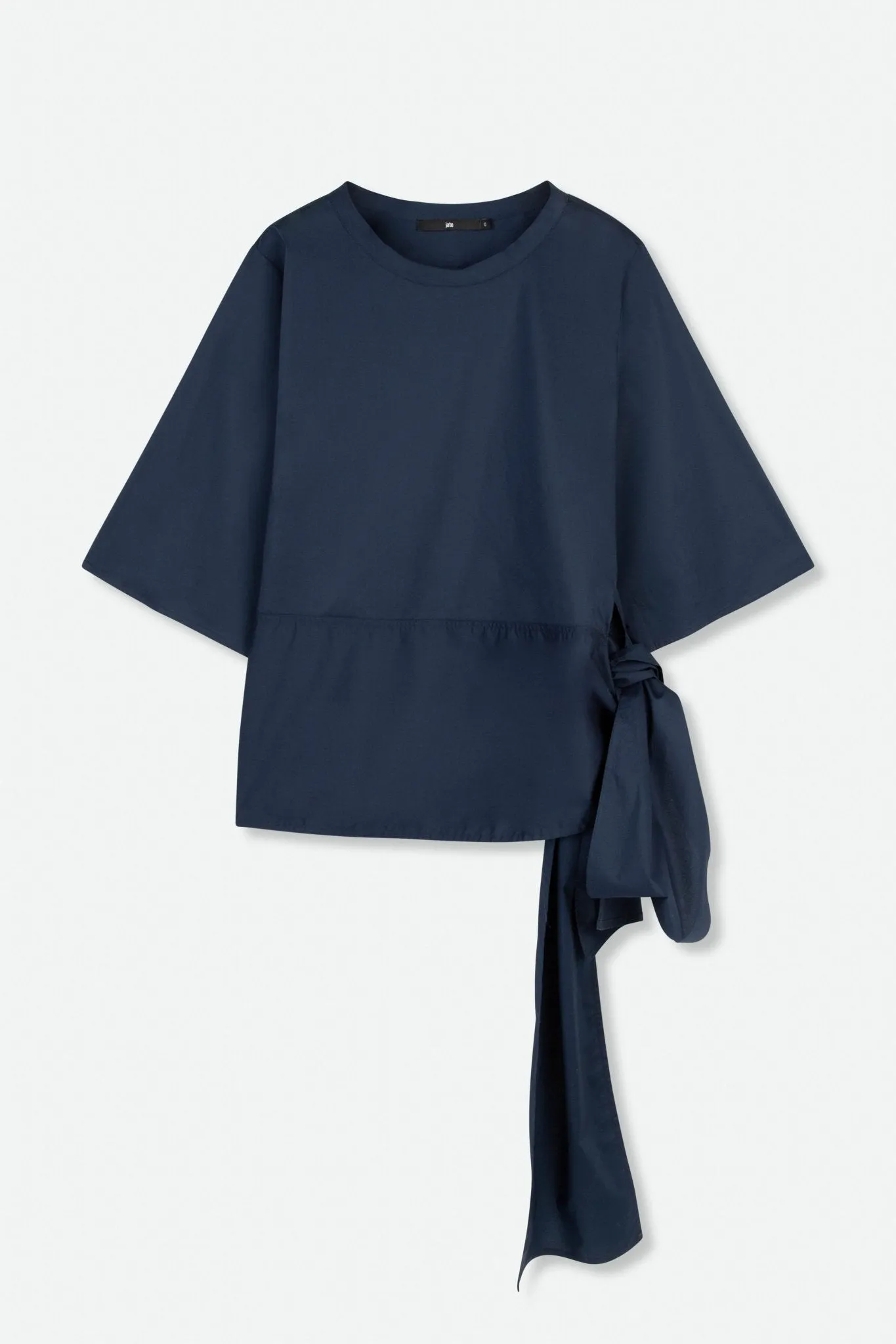 ELNORA CREW SIDE TIE 3/4 SLEEVE SHIRT IN ITALIAN COTTON POPLIN