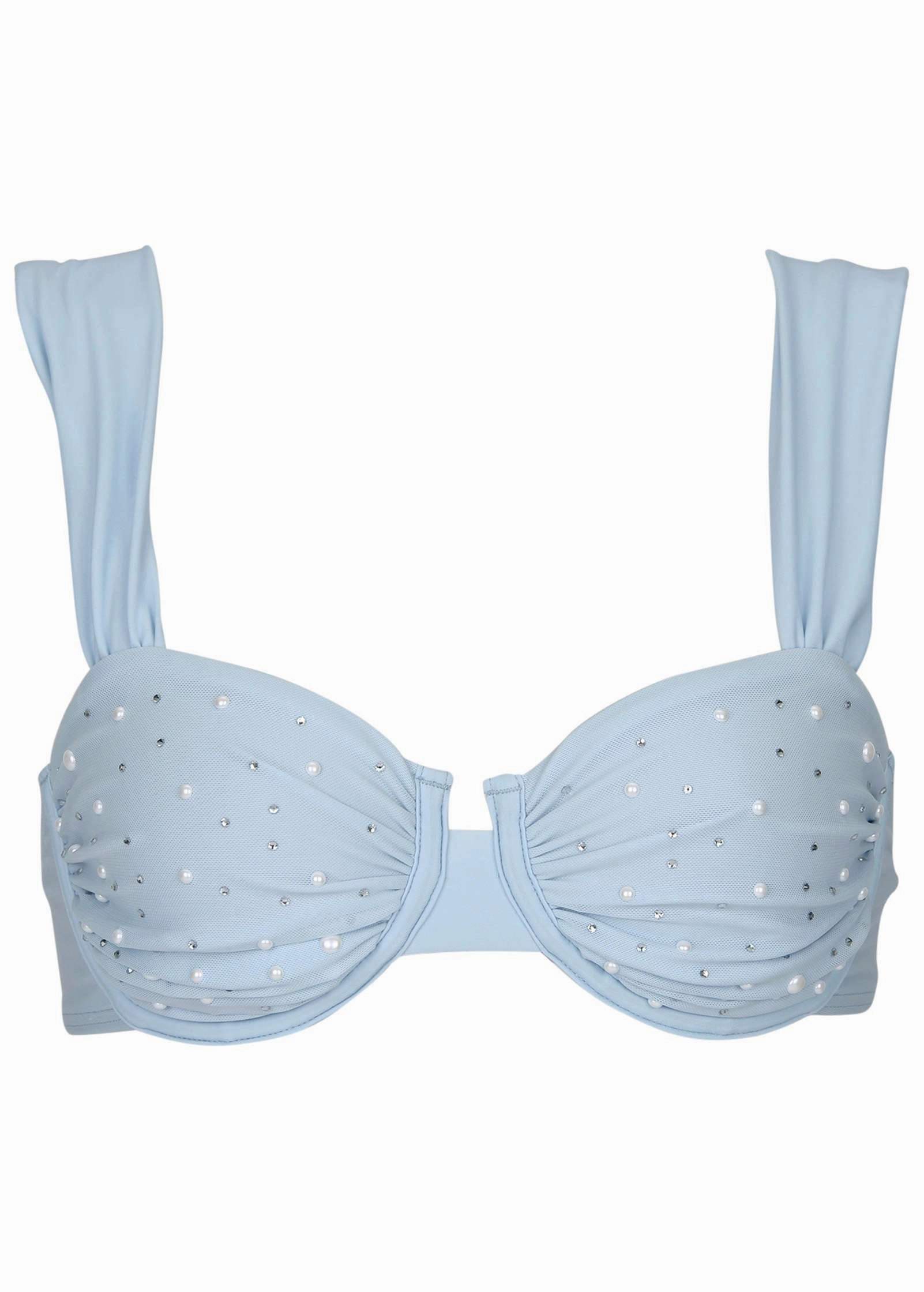 Embellished Balconette Top - Light Blue