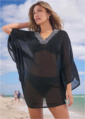 Embellished Tunic Cover-Up - Black Beauty swimwear for all body types, comfortable womens beachwear