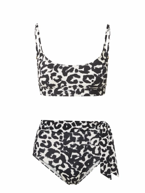 Erika Top   Side Tie High Waist Bottom in Mia Leopard bikini bottom with tie sides, swim top for sunbathing
