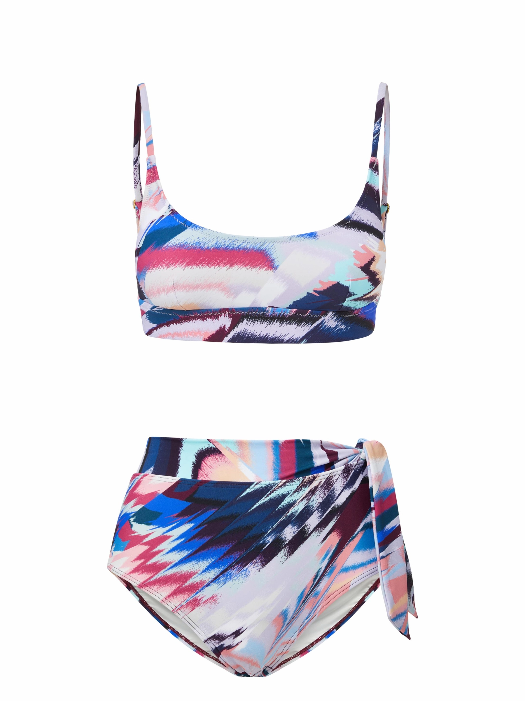 Erika Top   Side Tie High Waist Bottom in Mosaic bikini bottom with tie sides, swim top for sunbathing