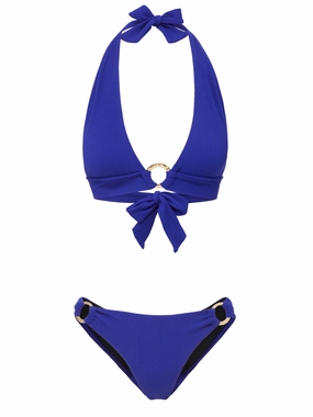 Erin Top   Ring Trim Bottom in Iris Texture bikini bottom with tie sides, swim top for sunbathing
