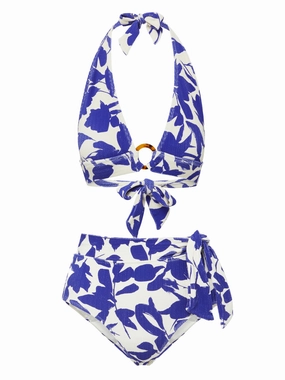Erin Top   Side Tie High Waist Bottom in Moraea Garden bikini bottom with tie sides, swim top for sunbathing