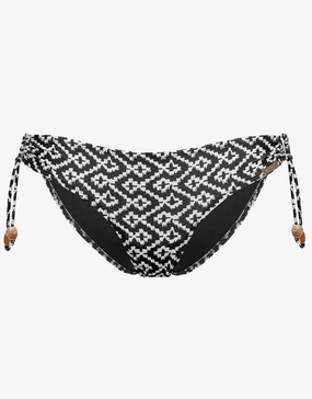 Ethno Craft Tie Side Bikini Pant - Black Canvas swim shorts for women, stretch fit swim bottoms