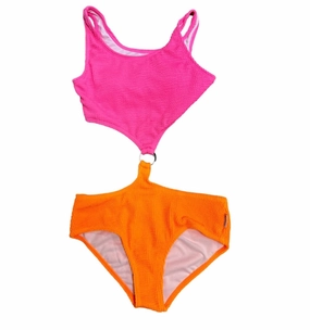 Felicity Crinkle One Piece Swimsuit In Tankini Pink Orange cute swimsuits for teen girls, modest teen swimwear