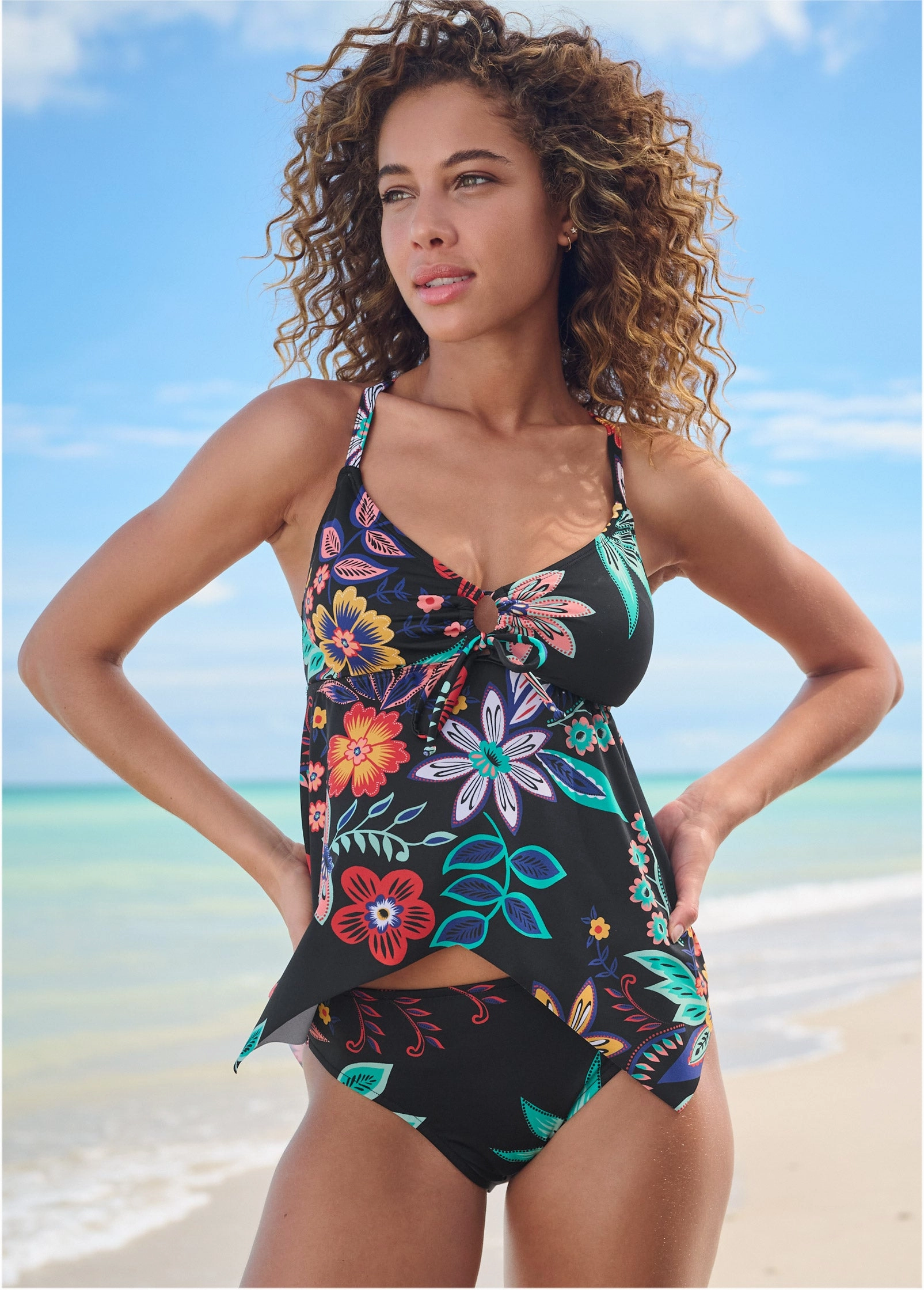 Fiji Moderate Bottom - Moonlit Florals womens sun protection swimwear, trendy swimwear collection