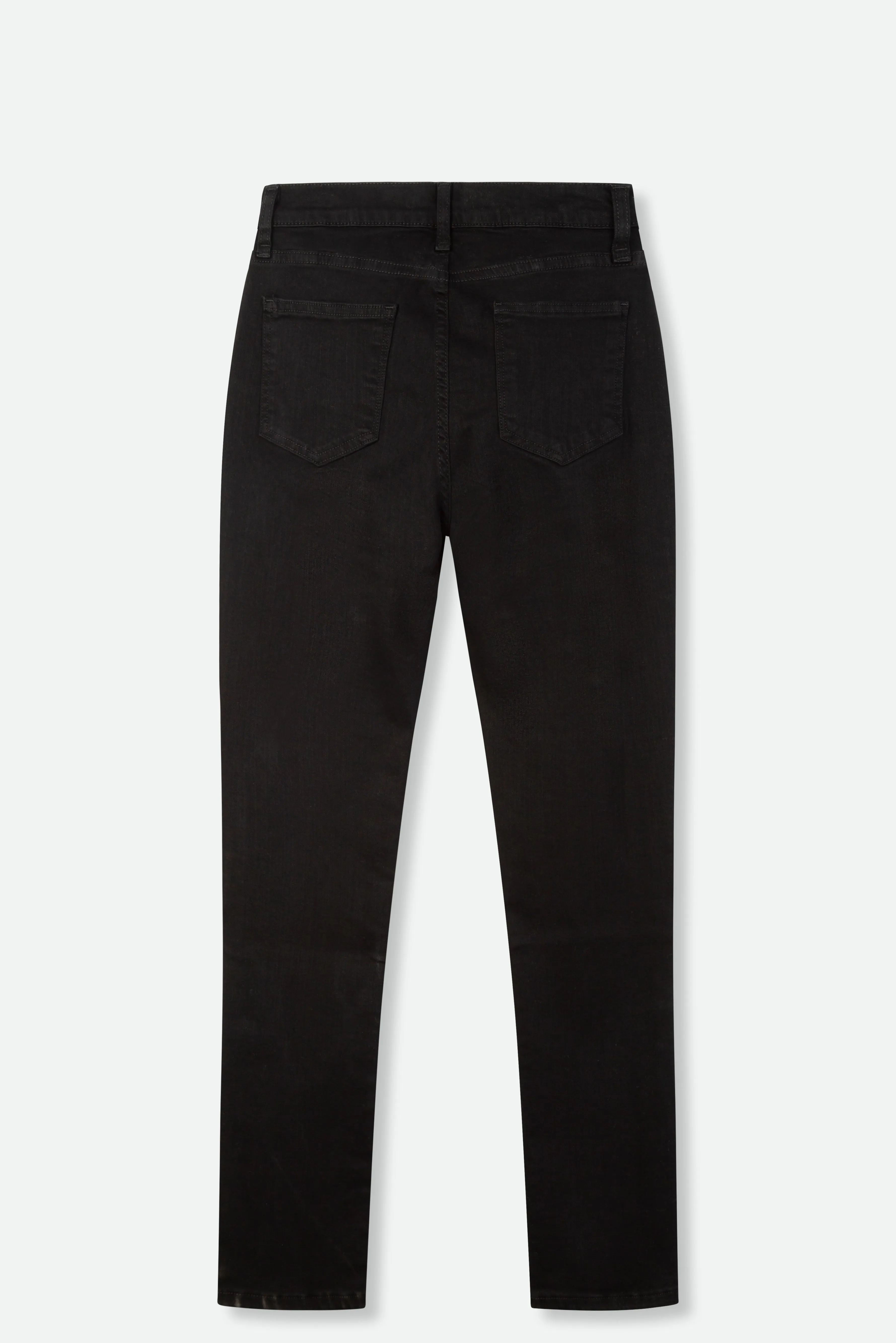 FIVE POCKET IN STRETCH BLACK OVER-DYED INDIGO DENIM