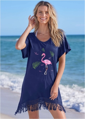 Flamingo Dress Cover-Up - Ultramarine Blue swimwear for all body types, comfortable womens beachwear