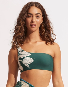 Fleur de Bloom One Shoulder Bikini Top - Evergreen full coverage swim tops, cute bikini tops