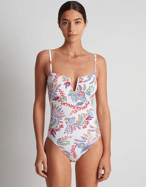 Fleurette Underwired OTS Swimsuit - White Floral underwired swimsuits for women, supportive swimwear tops