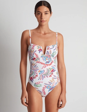 Fleurette Underwired OTS Swimsuit - White Floral padded swimwear for women, padded bikini tops