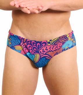 Floral Wave Tan Through Deep Waist Swim Brief tan through swimwear men, mens breathable swimwear