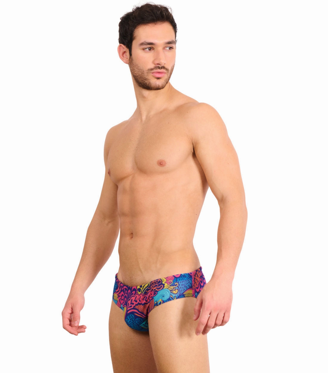 Floral Wave Tan Through Deep Waist Swim Brief