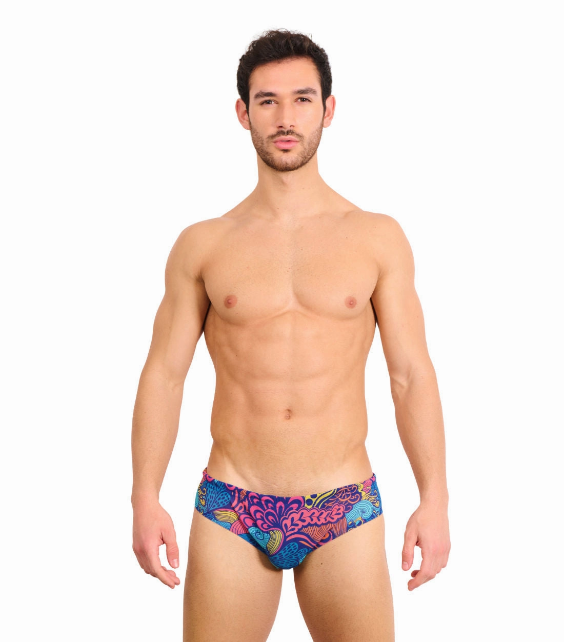 Floral Wave Tan Through Deep Waist Swim Brief