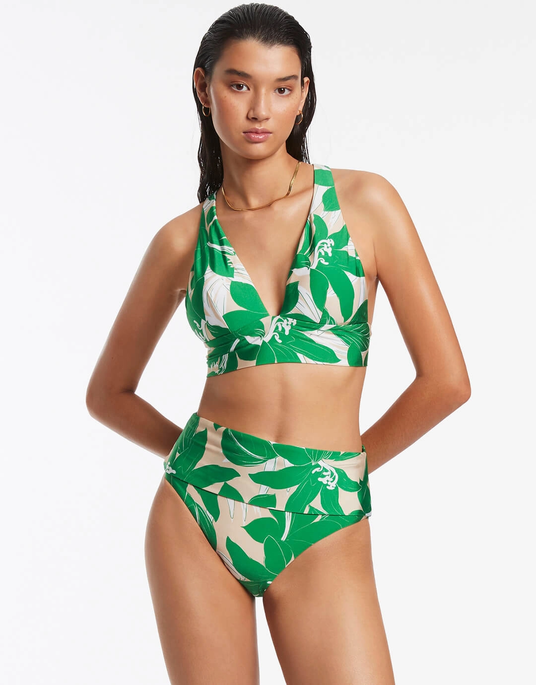 Floreale Fold Down Bikini Pant - Green