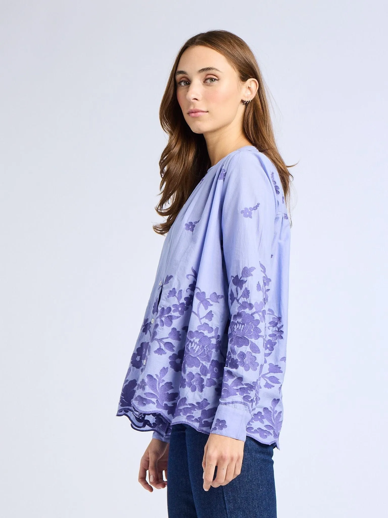 Florian Top in Periwinkle Embroidery
